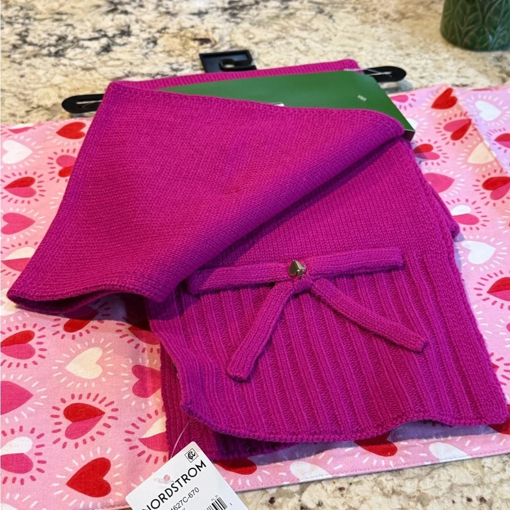 NEW kate spade new york Jeweled Bow Knit Beanie & Scarf Set In Marker Pink - Picture 9 of 9